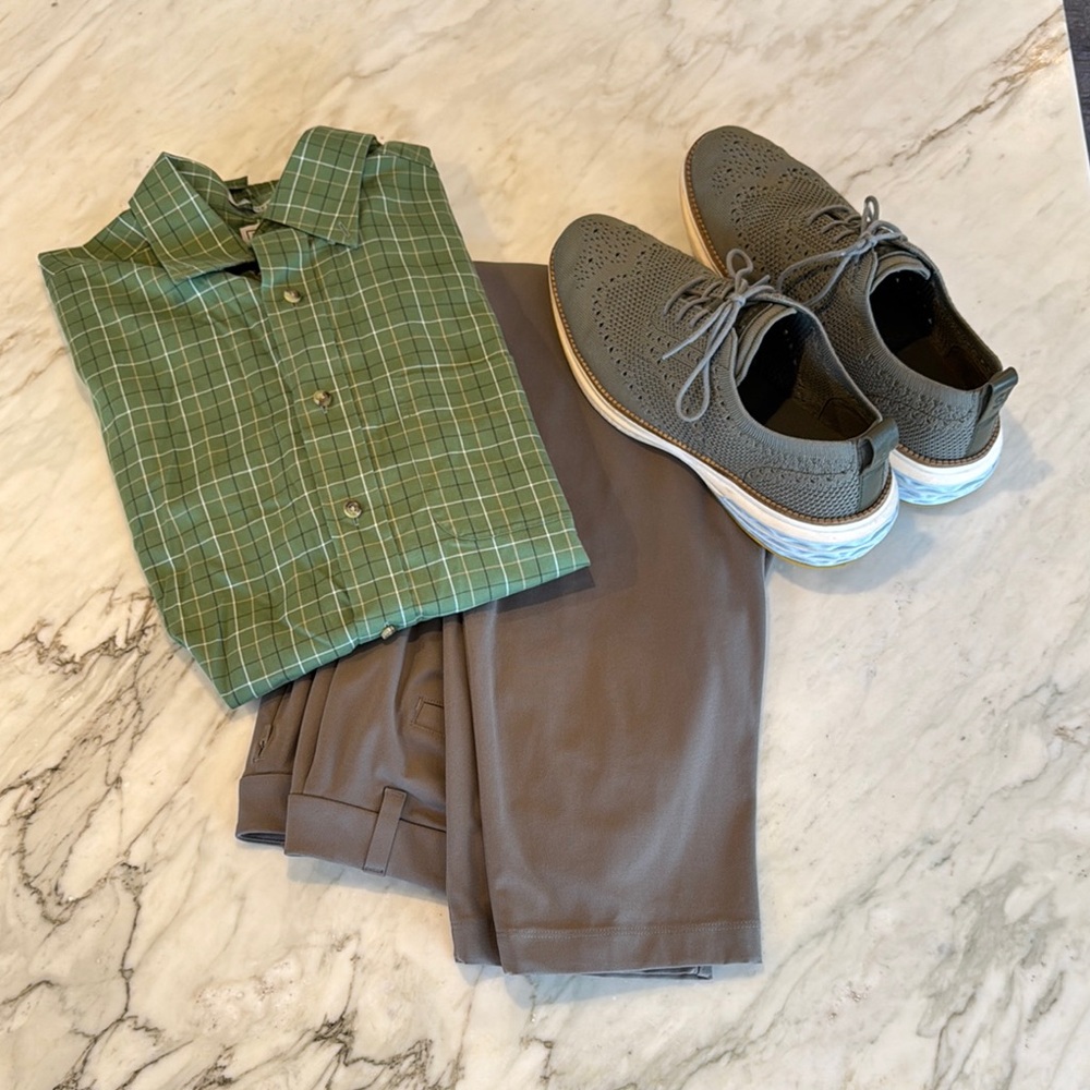 LL BEAN GREEN PLAID SPORT SHIRT SIZE MEDIUM